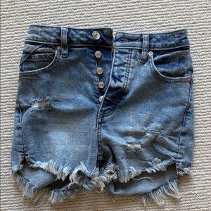 We The Free Button Fly Hi Rise Distressed Jean Shorts